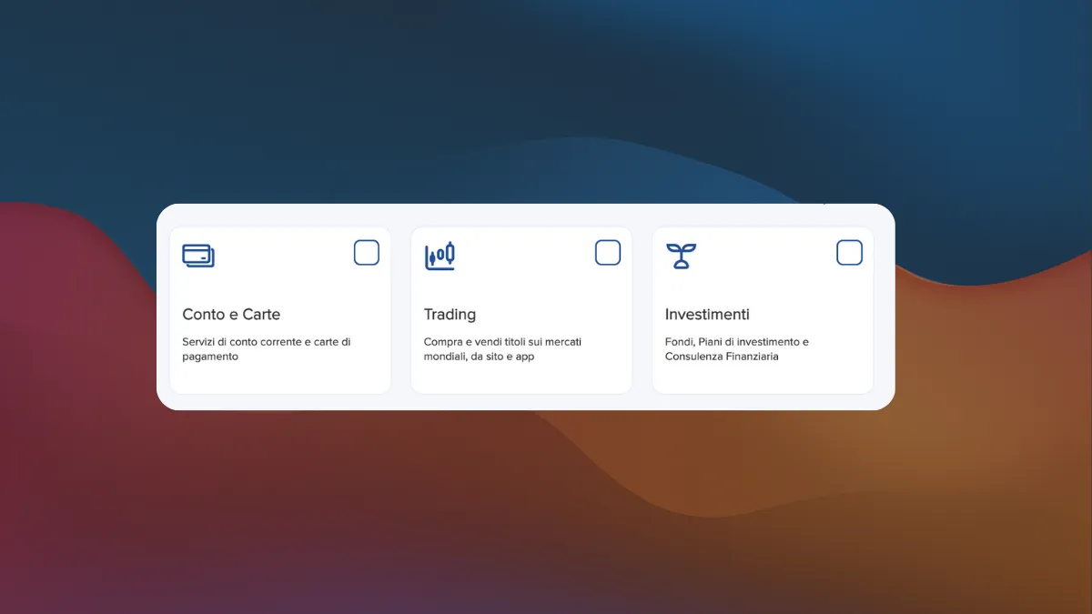 Confronto visivo tra conto banking, trading e investimenti Fineco