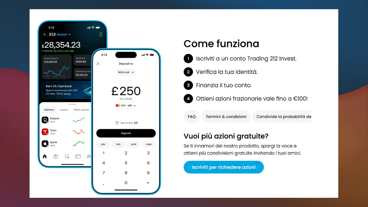 Trading 212 bonus azione gratuita 100 euro promozione
